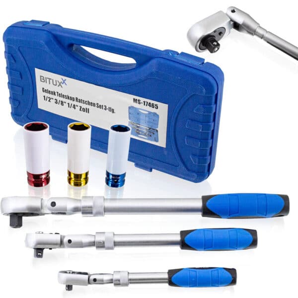 Reketai su teleskopinėmis rankenomis + veržlės 17 mm., 19 mm., 21 mm.