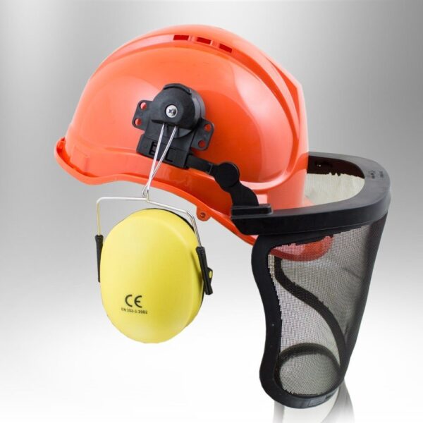 Apsauginis šalmas su tinkleliu ir ausinėmis