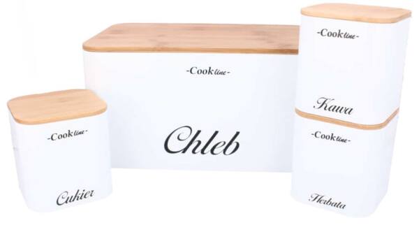 Rafano duonai skirta dėžutė su 3 virtuvės indėliais, baltos spalvos