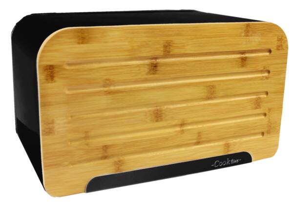 Duonai skirta dėžutė su pjaustymo lentele 35x20x21 cm., juodos spalvos