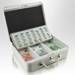 Transportavimo metalinė dėžutė pinigams 30 cm., šviesiai pilkos spalvos