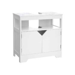 Marmurinės išvaizdos kriauklės spintelė, baltos spalvos