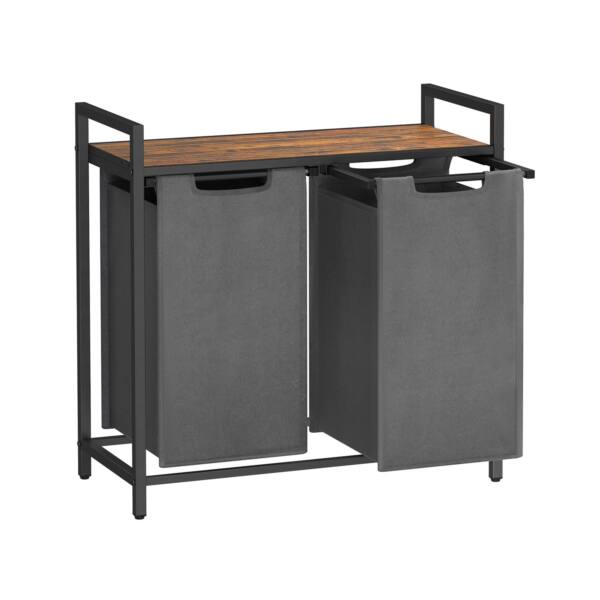 Skalbinių krepšelis / spintelė su ištraukiamais skyriais, pilkos spalvos krepšiai