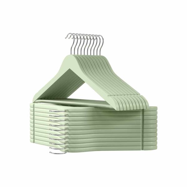 Medinės drabužių kabyklos 20 vnt. šviesiai žalios-sidabrinės spalvos