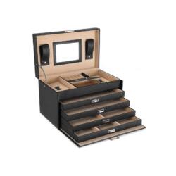 Elegantiška papuošalų dėžutė iš dirbtinės odos, juodos spalvos