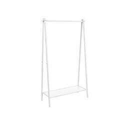 Plieninė drabužių kabykla su lentyna, baltos spalvos