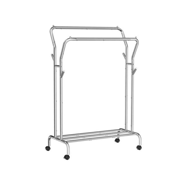 Drabužių kabykla ant ratukų su 2 drabužių kabyklomis, sidabrinės spalvos