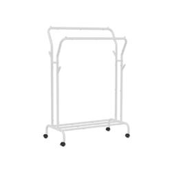Drabužių kabykla ant ratukų su 2 drabužių kabyklomis, baltos spalvos