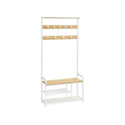 Drabužių kabykla su batų suoliuku ir 9 kabliukais, 30 x 85 x 180,5 cm, ąžuolo - baltos spalvos