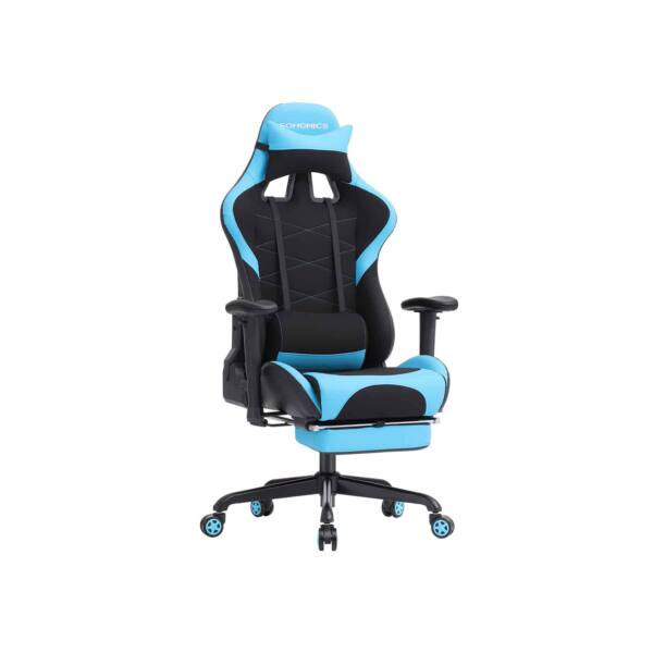 Žaidimų kėdė su kojų atrama, juodos-mėlynos spalvos