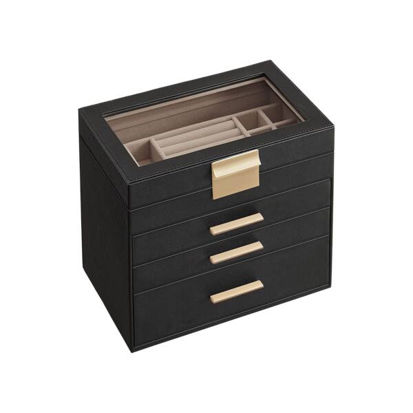 Papuošalų dėžutė su veidrodžiu ir 3 stalčiais