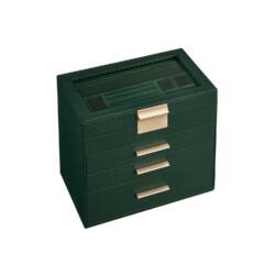 Papuošalų dėžutė su stalčiais, žalios spalvos