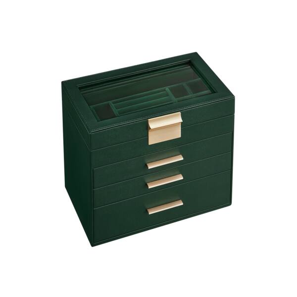 Papuošalų dėžutė su stalčiais, žalios spalvos