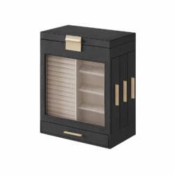 Papuošalų dėžutė su šoniniais stalčiais ir veidrodžiu, juodos - auksinės spalvos