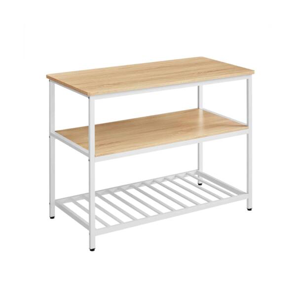 3 pakopų virtuvės lentyna su plieniniu rėmu, ąžuolo - baltos spalvos