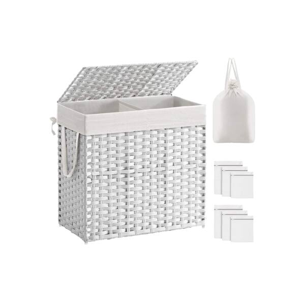 Skalbinių krepšys su dangčiu ir priedais, baltos spalvos