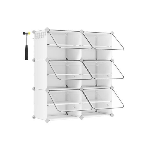 Batų lentyna iš 6 batų dėžučių, baltos spalvos