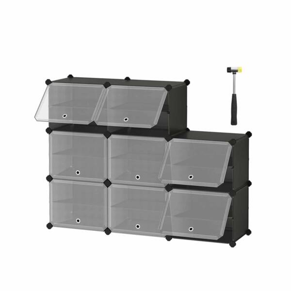 Batų lentyna iš 8 batų dėžučių, juodos spalvos