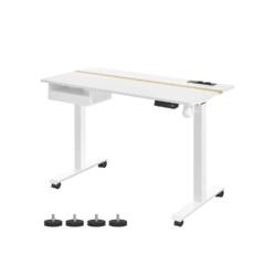 Reguliuojamo aukščio elektrinis rašomasis stalas 60 x 120 cm su lizdais ir USB jungtimis, baltos spalvos