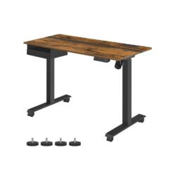 Reguliuojamo aukščio elektrinis rašomasis stalas 60 x 120 cm su lizdais ir USB jungtimis, rudos - juodos spalvos