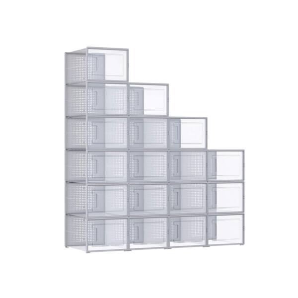 Batų dėžučių rinkinys, 18 vnt., skaidriai pilkos spalvos 35 x 25,2 x 19 cm