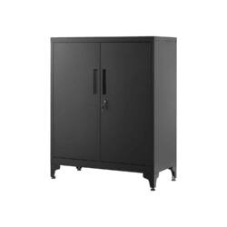 Plieninė užrakinama spinta su kojelėmis, juodos spalvos