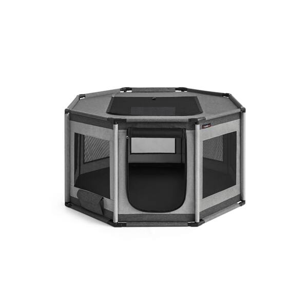 Aštuonkampis šuns maniežas 112 x 112 x 62 cm, pilkos spalvos