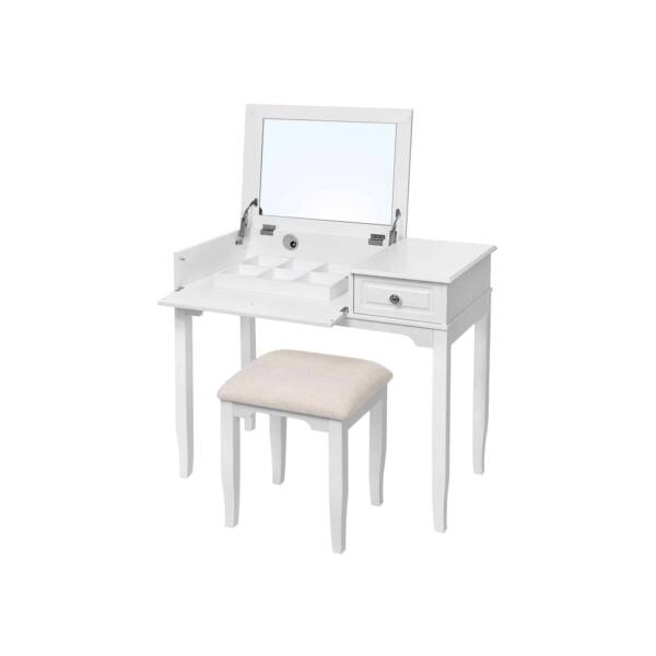 Kosmetinis staliukas su užlenkiamu veidrodžiu ir kėdute