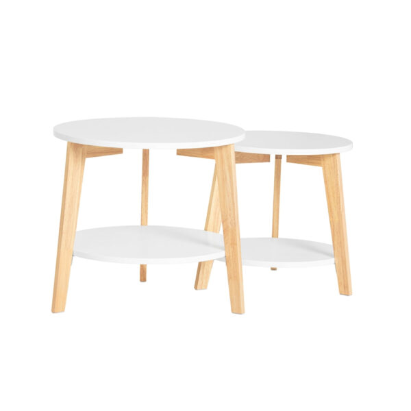 Rinkinys iš 2 kavos staliukų, baltos/šviesiai rudos spalvos FBT75-W