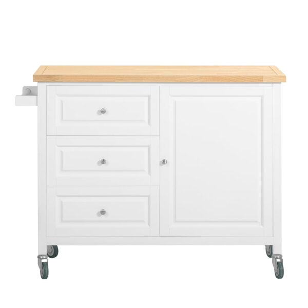 Virtuvės sala ant ratukų 120x45x92cm., baltos/šviesiai rudos spalvos FKW106-WN