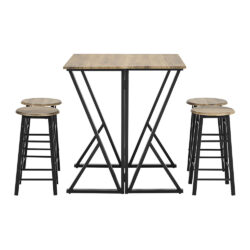 Rinkinys iš 4 virtuvės kėdžių ir valgomojo stalo, rudos/juodos spalvos OGT24-N