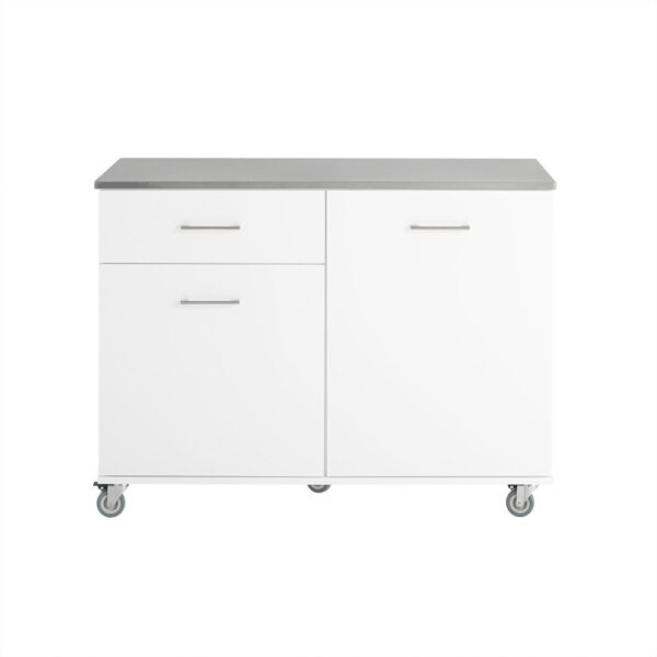 SoBuyKksphjulFrvaringsskpArbetsbordKkFKW117WSoBuyKksPHjulFrvaringsskpArbetsbordKkFkw117W.jpg Virtuvės sala 120x56x90cm., baltos/sidabrinės spalvos FKW117-W