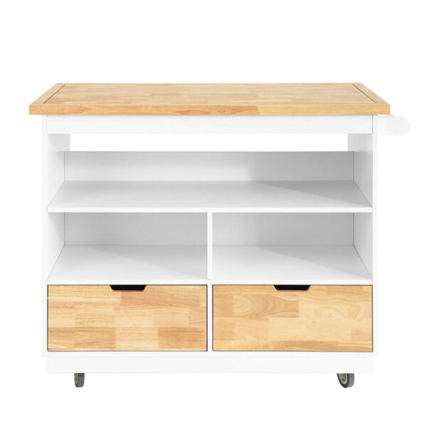 Virtuvės sala ant ratukų 110x55x91cm., baltos/šviesiai rudos spalvos FKW107-WN