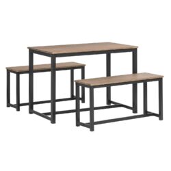 Rinkinys iš 2 suolų ir valgomojo stalo, rudos/juodos spalvos OGT25-N