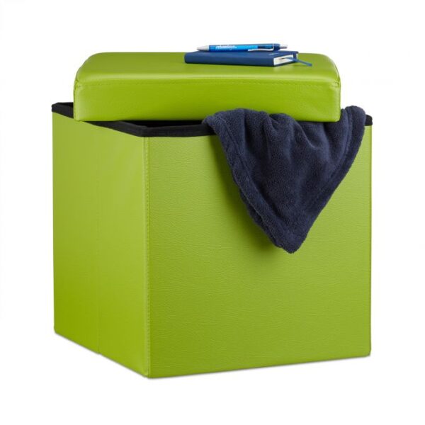 Sulankstoma sėdimoji vieta su atlenkiamu dangčiu 38x38x38cm., žalios spalvos