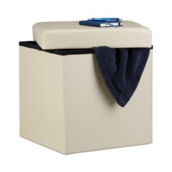 Sulankstoma sėdimoji vieta su atlenkiamu dangčiu 38x38x38cm., kreminės spalvos