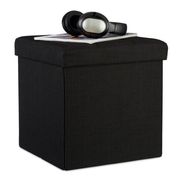 Sulankstoma sėdimoji vieta su atlenkiamu dangčiu 38x38x38cm., juodos spalvos