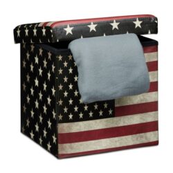 Sulankstoma sėdimoji vieta su atlenkiamu dangčiu 38x38x38cm., tamsiai mėlynos/raudonos/baltos spalvos