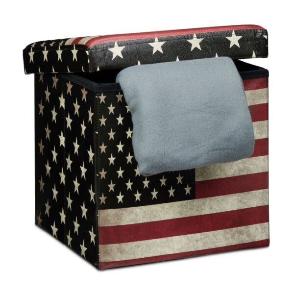 Sulankstoma sėdimoji vieta su atlenkiamu dangčiu 38x38x38cm., tamsiai mėlynos/raudonos/baltos spalvos