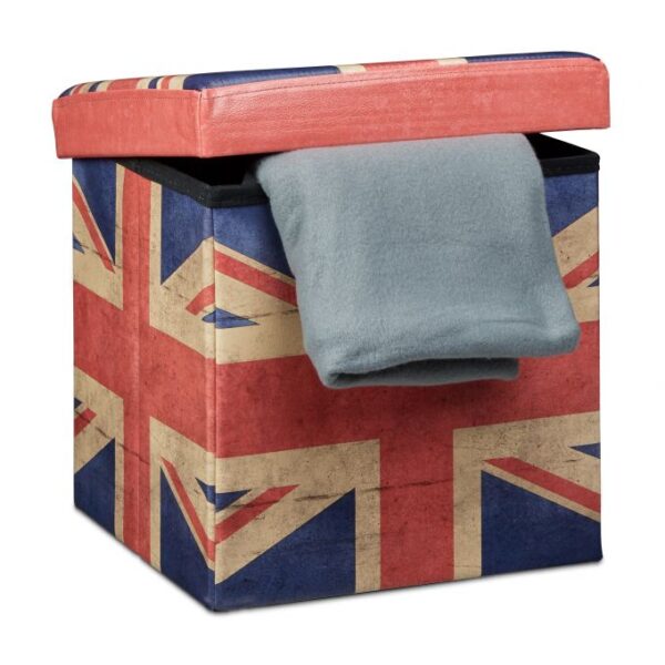 Sulankstoma sėdimoji vieta su atlenkiamu dangčiu 38x38x38cm., tamsiai mėlynos/raudonos/baltos spalvos