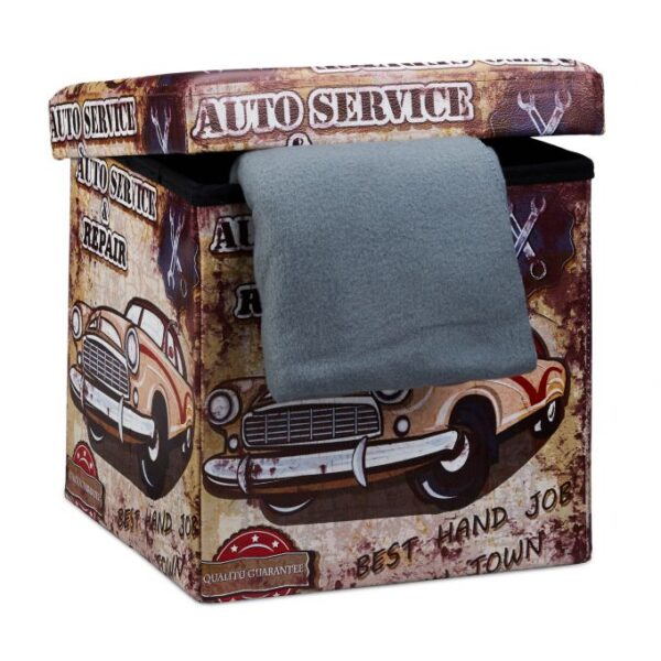 Sulankstoma sėdimoji vieta su atlenkiamu dangčiu 38x38x38cm., smėlio/tamsiai raudonos/baltos spalvos