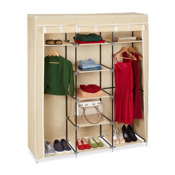 Medžiaginė drabužių spinta 173x148x43cm., smėlio/baltos spalvos