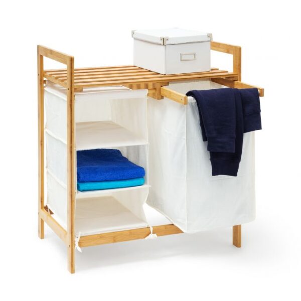 Lentyna su skalbinių krepšeliu 77x69,5x36cm., šviesiai rudos/baltos spalvos