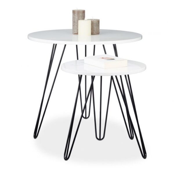 Komplektas iš 2 staliukų, juodos/baltos spalvos