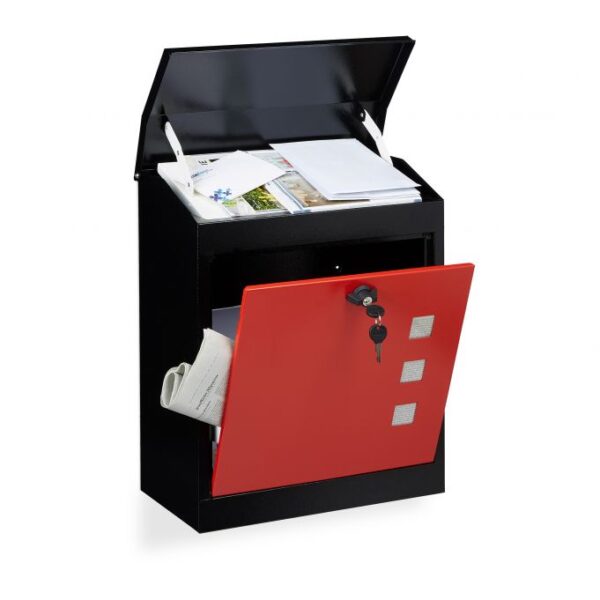 Pašto dėžutė su 3 langeliais 53x43,5x26cm., juodos/raudonos spalvos