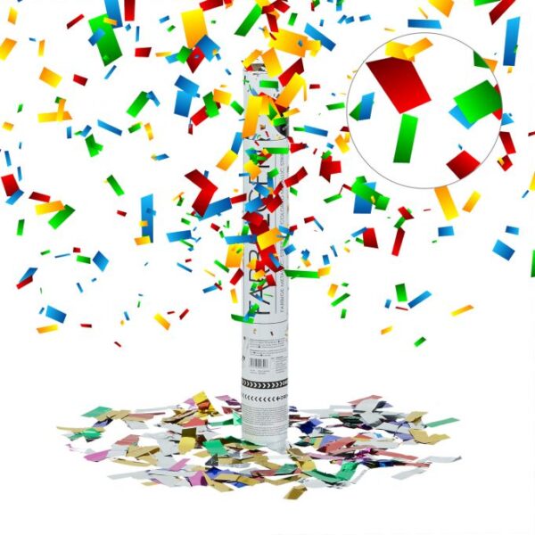 Konfeti patranka 40x5x5cm., geltonos/žalios/raudonos spalvos