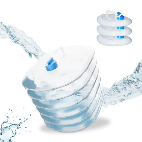 Rinkinys iš 4 sulankstomų skaidrių vandens kanistrų su maišytuvu 27x30x25cm., mėlynos spalvos