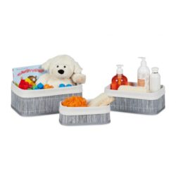 Rinkinys iš 3 krepšelių, pilkos/baltos spalvos