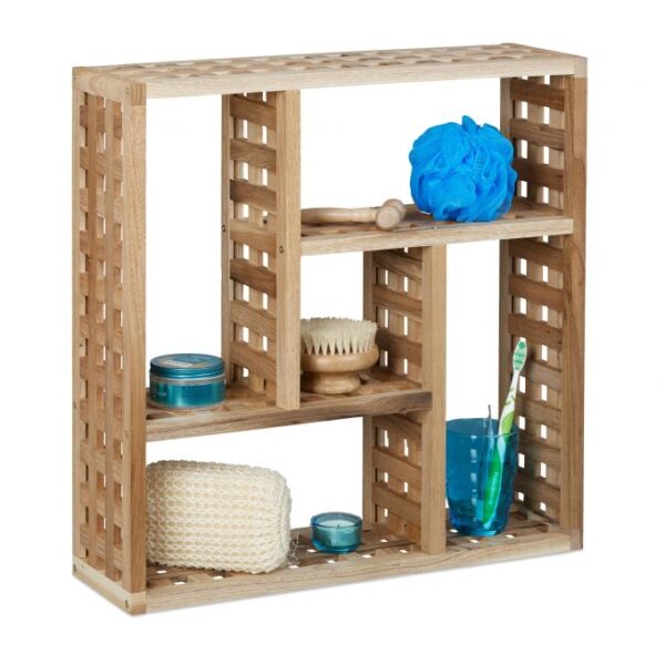 Pakabinama vonios lentyna su 5 skyriais 50x50x15cm., šviesiai rudos spalvos