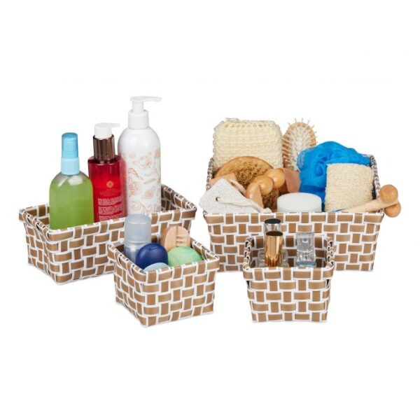 Rinkinys iš 4 krepšelių, rudos/baltos spalvos